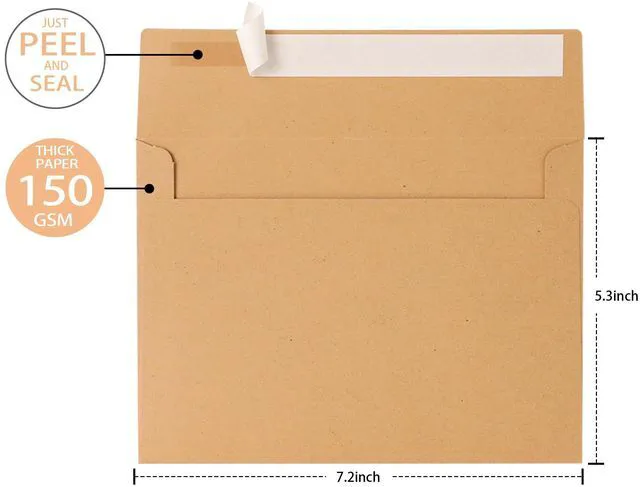 Alt view image 2 of 6 - Paper Envelopes, 50 Pack, 5 x 7 Inch, Brown, A7, Card, Personalize Gift, Wedding, Birthday, Invitations, Postcard