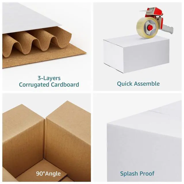 Alt view image 3 of 6 - Small Shipping Boxes 9x6x4 Set of 6 | White Corrugated Cardboard, Box for Packaging Small Business Mailing Moving Gifts Wrap, Easy Assemble