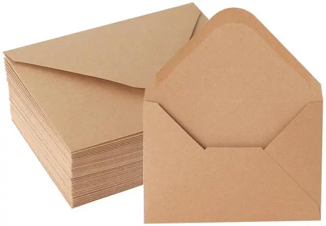 Main image of V-flap Kraft Envelopes, 50 Pack, 4 x 6 Inch, A4 Envelopes, Card Envelopes, Brown Envelopes, Kraft Paper Envelopes for Invitations, Postcard Envelopes, Water Base Adhesive, Gummed Flap