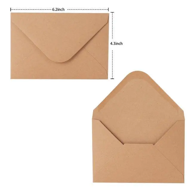 Alt view image 3 of 6 - V-flap Kraft Envelopes, 50 Pack, 4 x 6 Inch, A4 Envelopes, Card Envelopes, Brown Envelopes, Kraft Paper Envelopes for Invitations, Postcard Envelopes, Water Base Adhesive, Gummed Flap