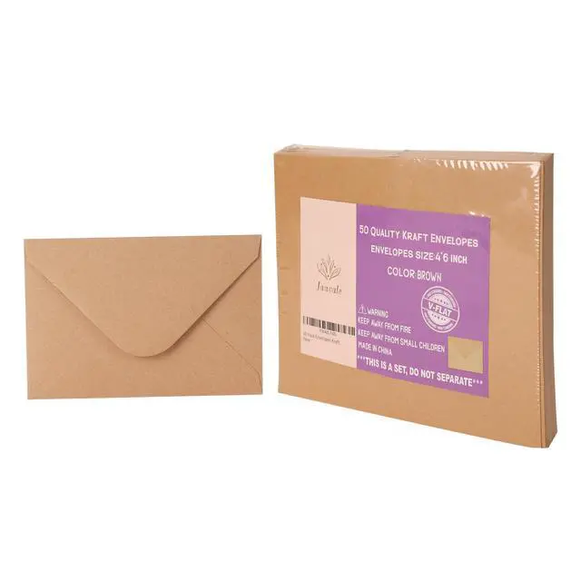 Alt view image 6 of 6 - V-flap Kraft Envelopes, 50 Pack, 4 x 6 Inch, A4 Envelopes, Card Envelopes, Brown Envelopes, Kraft Paper Envelopes for Invitations, Postcard Envelopes, Water Base Adhesive, Gummed Flap