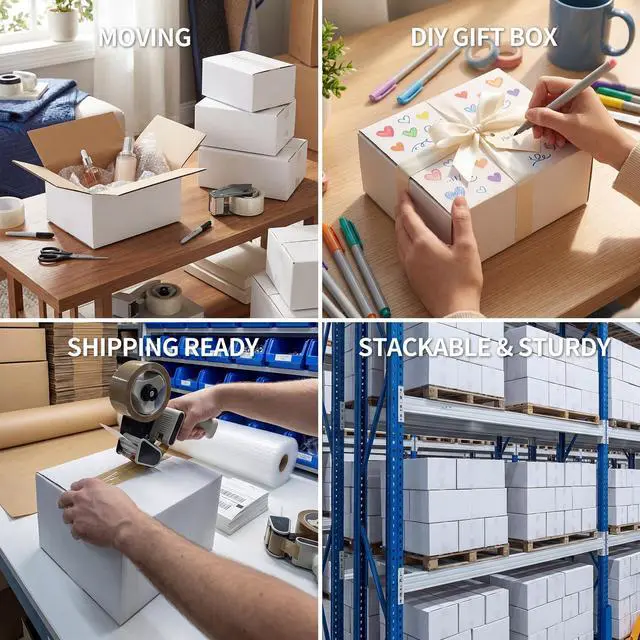 Alt view image 4 of 7 - Small Shipping Boxes 8x6x4 Set of 6 | White Corrugated Cardboard, Box for Packaging Small Business Mailing Moving Gifts Wrap, Easy Assemble