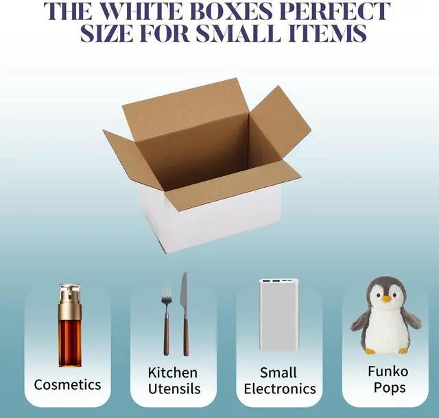 Alt view image 6 of 7 - Small Shipping Boxes 6x4x4 Set of 6 | White Corrugated Cardboard, Box for Packaging Small Business Mailing Moving Gifts Wrap, Easy Assemble