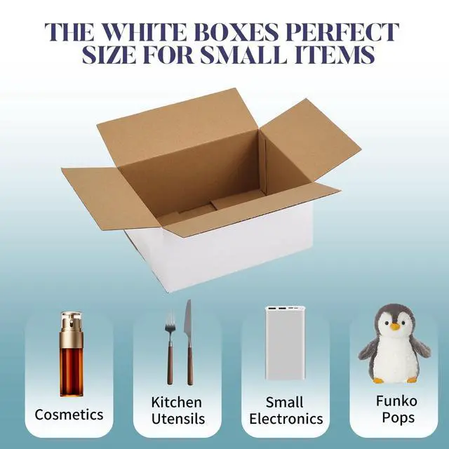 Alt view image 3 of 7 - Small Shipping Boxes 8x6x4 Set of 6 | White Corrugated Cardboard, Box for Packaging Small Business Mailing Moving Gifts Wrap, Easy Assemble