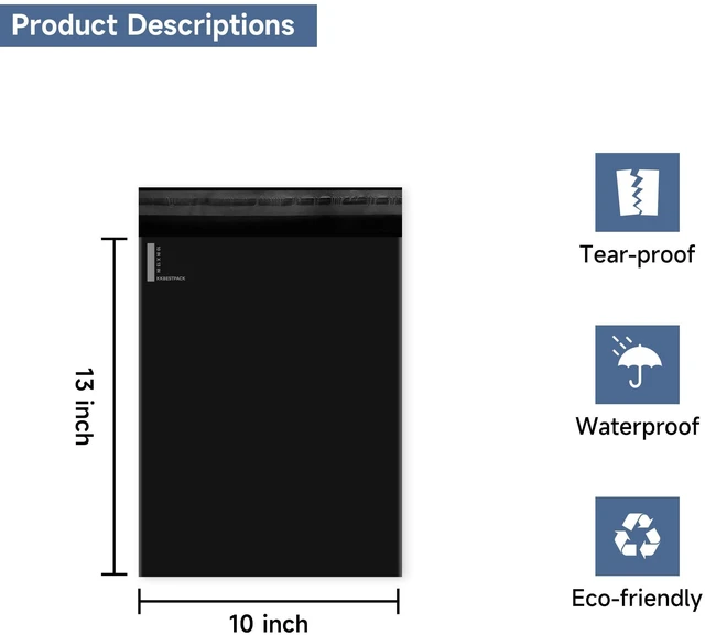 Alt view image 2 of 6 - Black Poly Mailers 10x13 in, Shipping Bags, 100 Pcs | Shipping bags for clothes and mailing envelopes for packing shirts, apparel, and fabric accessories.