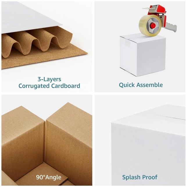 Alt view image 2 of 6 - Small Shipping Boxes 6x6x6 Set of 6 | White Corrugated Cardboard, Box for Packaging Small Business Mailing Moving Gifts Wrap, Easy Assemble