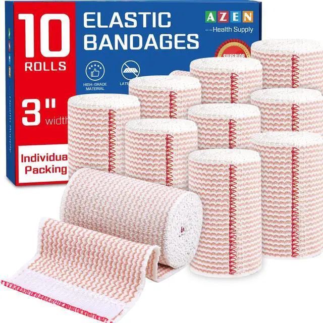 Main image of Premium 10 Pack Elastic Bandage Wrap 3 Inch, Compression Wrap Bandage for Legs, Ankle, Knee, Tummy, Body, Lymphedema Wraps for Legs, Latex-Free