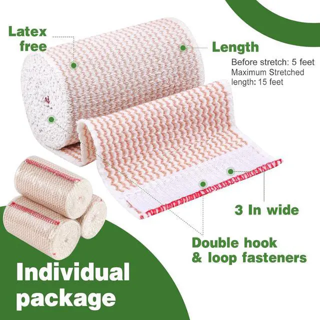Alt view image 2 of 6 - Premium 10 Pack Elastic Bandage Wrap 3 Inch, Compression Wrap Bandage for Legs, Ankle, Knee, Tummy, Body, Lymphedema Wraps for Legs, Latex-Free