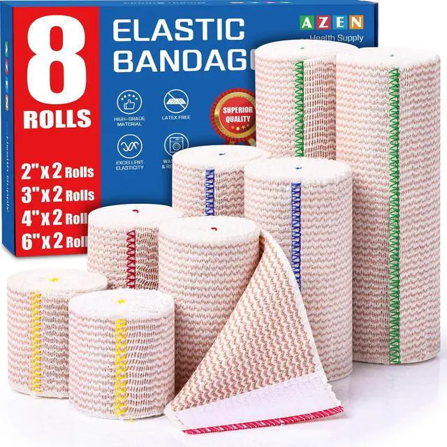 Main image of Premium 8 Pack Elastic Bandage Wrap (2x2", 2x3", 2x4", 2x6"), Compression Wrap Bandage for Legs, Ankle, Knee, Tummy, Body, Latex-Free, Lymphedema Wraps for Legs