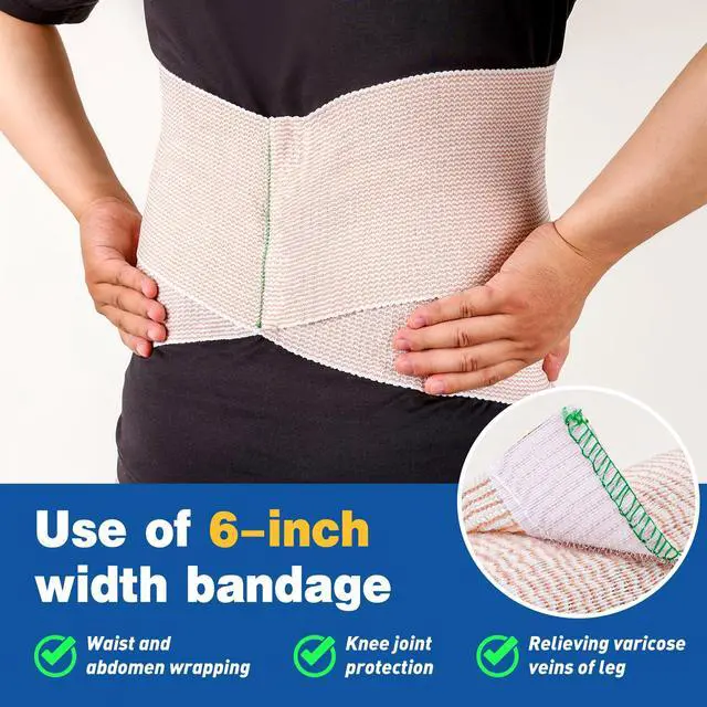 Alt view image 3 of 6 - Premium 8 Pack Elastic Bandage Wrap (2x2", 2x3", 2x4", 2x6"), Compression Wrap Bandage for Legs, Ankle, Knee, Tummy, Body, Latex-Free, Lymphedema Wraps for Legs