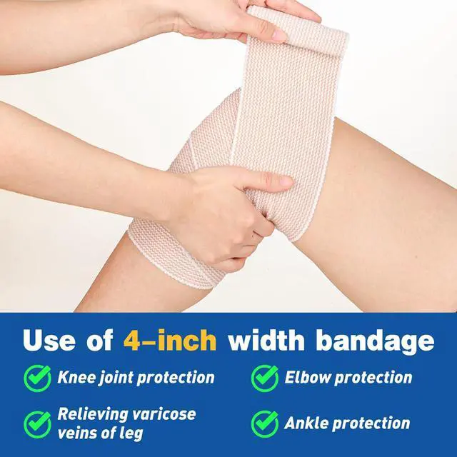 Alt view image 4 of 6 - Premium 8 Pack Elastic Bandage Wrap (2x2", 2x3", 2x4", 2x6"), Compression Wrap Bandage for Legs, Ankle, Knee, Tummy, Body, Latex-Free, Lymphedema Wraps for Legs