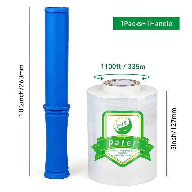 Alt view image 2 of 7 - Stretch/Shrink Wrap Roll 5 inch 1100ft - 80 Gauge Plastic Wrap for Moving, Heavy Duty 500% Stretch for Pallets, Packing, Shipping&Furniture Protection-1 Rolls