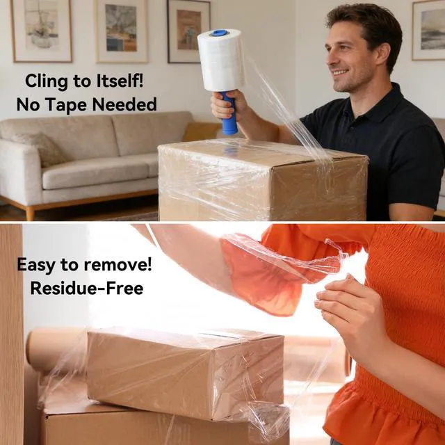 Alt view image 7 of 7 - Stretch/Shrink Wrap Roll 5 inch 1100ft - 80 Gauge Plastic Wrap for Moving, Heavy Duty 500% Stretch for Pallets, Packing, Shipping&Furniture Protection-1 Rolls