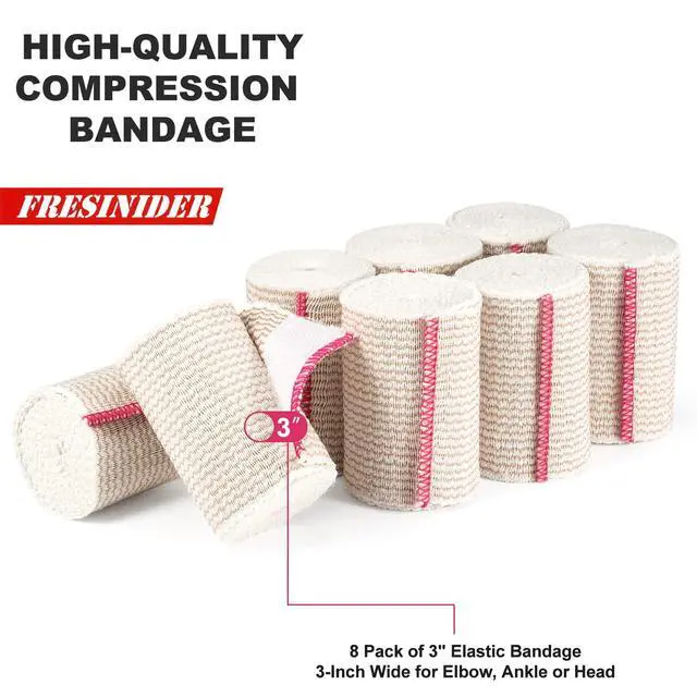Alt view image 2 of 7 - Premium Elastic Bandage Wrap 3 Inch, 8 Pack, Hook and Loop | Versatile 3-Inch Cotton Compression Wrap for Ankle, Wrist and Elbow; Secure Ends for Sprains, Swelling and Sports Recovery.