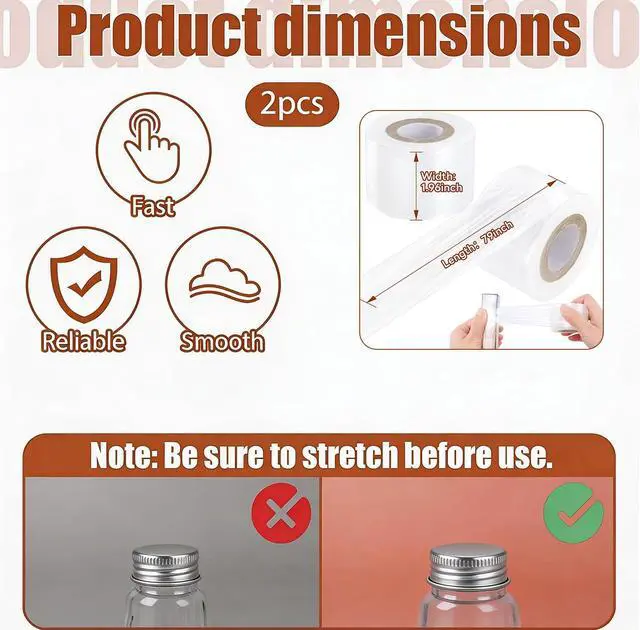 Alt view image 2 of 5 - 2 Pcs Mini Stretch Wrap Film Unheated Shrink Wrap 1.96"x656ft for Bottles Jars Seals Heavy Duty Stretch Film