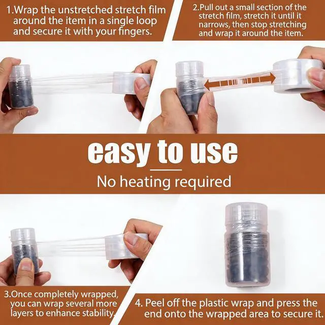 Alt view image 3 of 5 - 2 Pcs Mini Stretch Wrap Film Unheated Shrink Wrap 1.96"x656ft for Bottles Jars Seals Heavy Duty Stretch Film