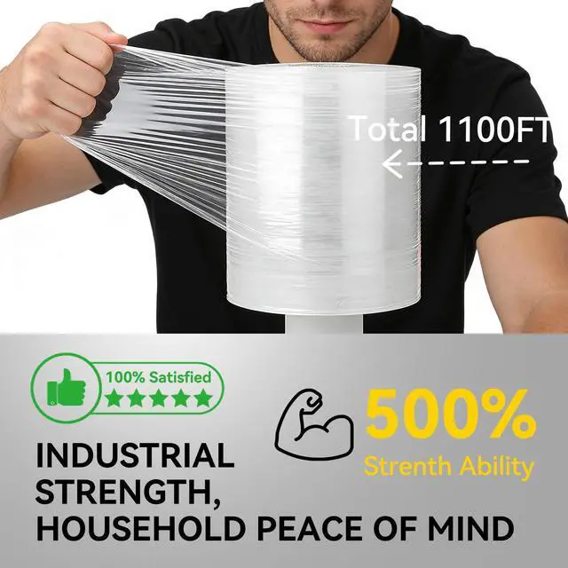Alt view image 3 of 7 - Stretch/Shrink Wrap Roll 4.3 inch 1100ft - 80 Gauge Plastic Saran Wrap for Moving, Heavy Duty 500% Stretch for Pallets, Packing, Shipping&Furniture Protection-1 Roll