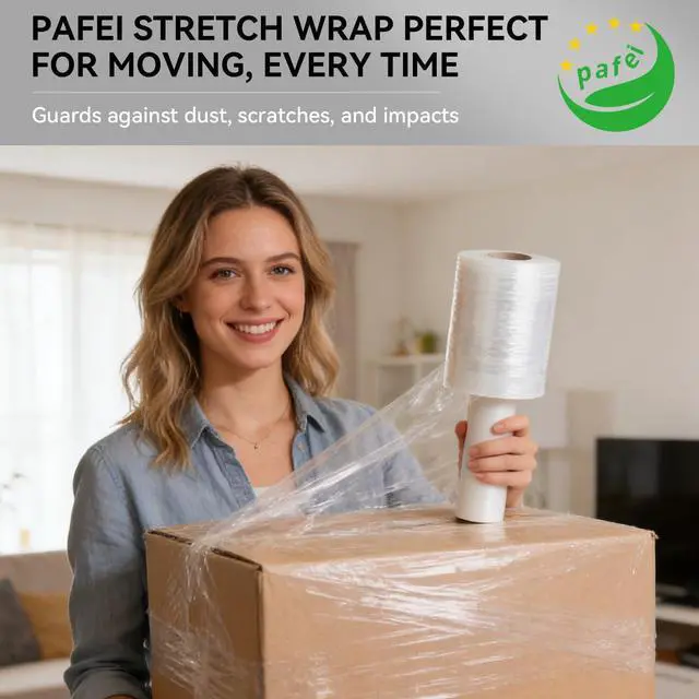 Alt view image 4 of 7 - Stretch/Shrink Wrap Roll 4.3 inch 1100ft - 80 Gauge Plastic Saran Wrap for Moving, Heavy Duty 500% Stretch for Pallets, Packing, Shipping&Furniture Protection-1 Roll