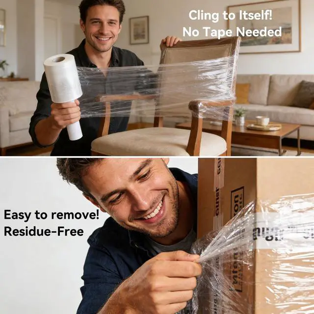 Alt view image 5 of 7 - Stretch/Shrink Wrap Roll 4.3 inch 1100ft - 80 Gauge Plastic Saran Wrap for Moving, Heavy Duty 500% Stretch for Pallets, Packing, Shipping&Furniture Protection-1 Roll
