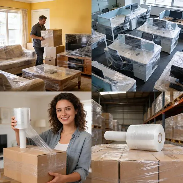Alt view image 7 of 7 - Stretch/Shrink Wrap Roll 4.3 inch 1100ft - 80 Gauge Plastic Saran Wrap for Moving, Heavy Duty 500% Stretch for Pallets, Packing, Shipping&Furniture Protection-1 Roll