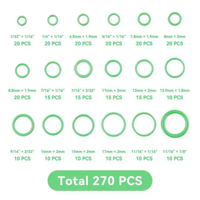 Alt view image 2 of 6 - Lonuxi 270PCS Seal Gasket Washer, Car Air Conditioning AC O Ring Kit, Seal O-Ring Assortment Kit, Universal Vehicle Repair Tool for Door, Window, Home Appliances (Green)