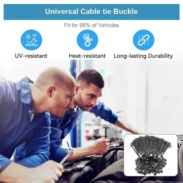 Alt view image 2 of 7 - 150Pcs Universal Cable Tie Buckle, Upgraded T Style Nylon Automotive Zipper Clips, Heavy Duty Grip Auto Lock Ties for Car Daily Repair, Garden, Office