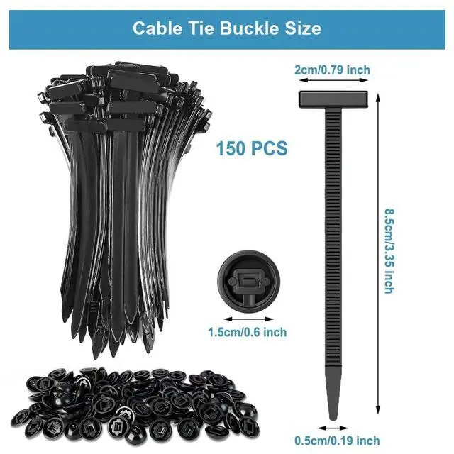 Alt view image 7 of 7 - 150Pcs Universal Cable Tie Buckle, Upgraded T Style Nylon Automotive Zipper Clips, Heavy Duty Grip Auto Lock Ties for Car Daily Repair, Garden, Office