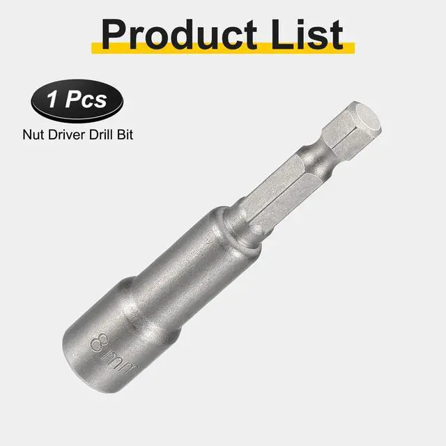 Alt view image 3 of 7 - Nut Driver Drill Bit 8mm Metric Socket 1/4" Hex Shank 2.56" (65mm) Magnetic 6-Point Sockets Quick Change Cr-V Steel Bolt Setters for Power Drill Drivers, Gray