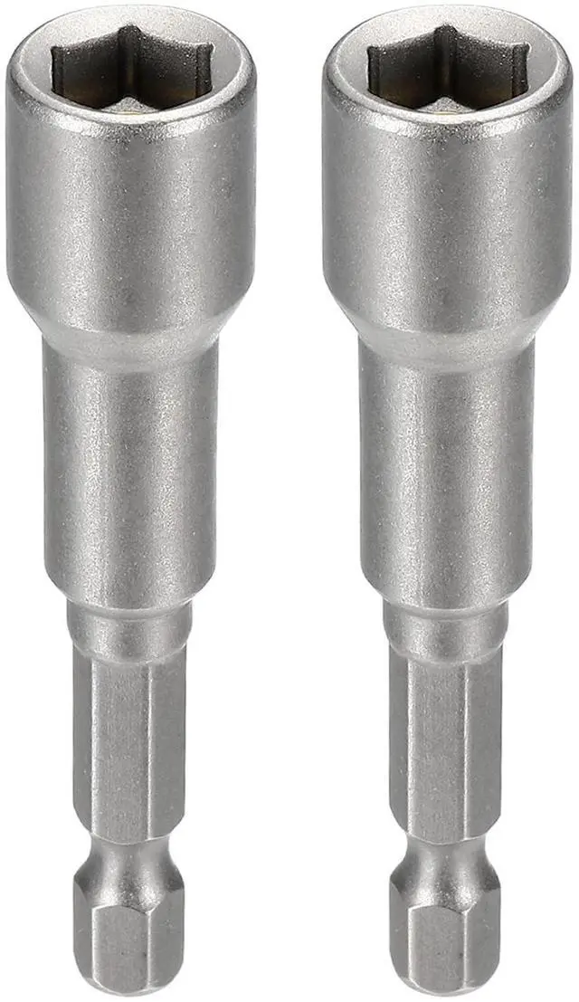 Main image of 2pcs Nut Driver Drill Bit 9mm Metric Socket 1/4" Hex Shank 2.56" (65mm) Magnetic 6-Point Sockets Quick Change Cr-V Steel Bolt Setters for Power Drill Drivers, Gray