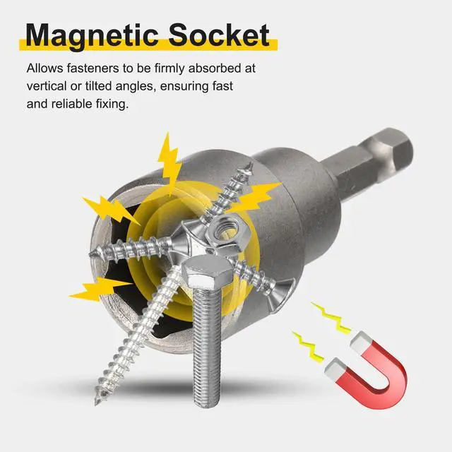 Alt view image 4 of 7 - Nut Driver Drill Bit 8mm Metric Socket 1/4" Hex Shank 2.56" (65mm) Magnetic 6-Point Sockets Quick Change Cr-V Steel Bolt Setters for Power Drill Drivers, Gray