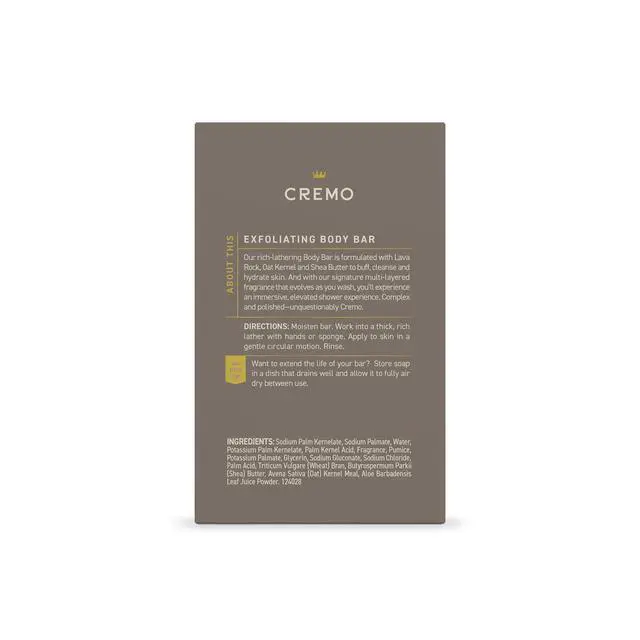 Alt view image 4 of 4 - Cremo Exfoliating Body Bar Soap for Men, Vintage Suede Scent, 5 oz | Cleansing mens soap, Buffs and polishes skin, Revitalizing formula, White moss and rich amber scent, Notes of smooth suede