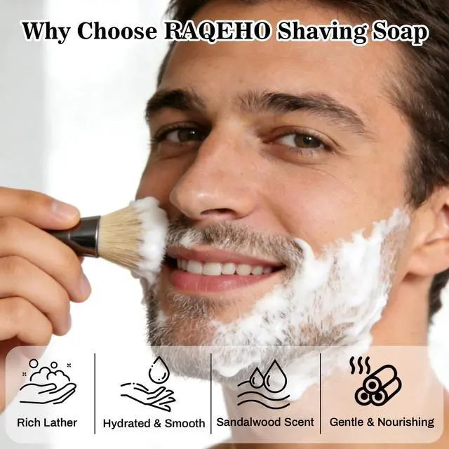 Alt view image 5 of 7 - RAQEHO 3.5oz Shaving Soap for Men - Sandalwood Shaving Soap Puck Foam Shave Cream with Shea Butter & Coconut Oil for Sensitive Skin Personal Care Products Bathroom Supplies Travel Essentials
