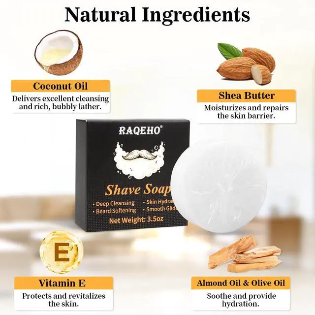 Alt view image 2 of 7 - RAQEHO 3.5oz Shaving Soap for Men - Sandalwood Shaving Soap Puck Foam Shave Cream with Shea Butter & Coconut Oil for Sensitive Skin Personal Care Products Bathroom Supplies Travel Essentials