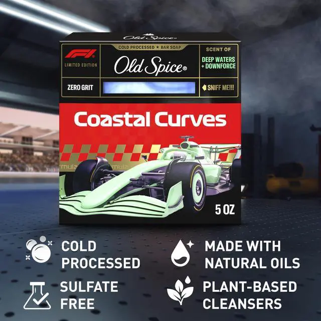 Alt view image 5 of 7 - Old Spice Bar Soap for Men, F1 Collection, Cold Pressed with Zero Grit, Fast Track to Freshness, Made with Natural Oils & Plant Based Cleanser, Coastal Curves with Deep Waters & Downforce Scent, 5 oz