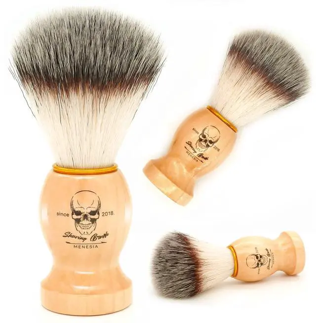 Main image of Shaving Brush for Men, Wood handle Shave Brush,Mens Shaving Cream & Soap Brush (skull) | Wood Handle, Synthetic Hair, Small Travel Size, Skull Print