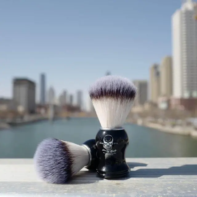 Alt view image 6 of 7 - Shaving Brush for Men, Black Handle Men's Shave Cream & Soap Brush (skull) | Black Handle, Synthetic Hair, Small Travel Size, Skull Print