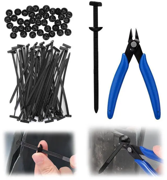 Main image of XANGNIER Extra-Long 5.9" Nylon Universal Cable Tie Buckles with Wire Cutter | Multipurpose Self Locking Zip Tie Clips Automotive,Snap Fit Nylon Fastening Clip for Car Repairs Auto Bumper,50 Pcs