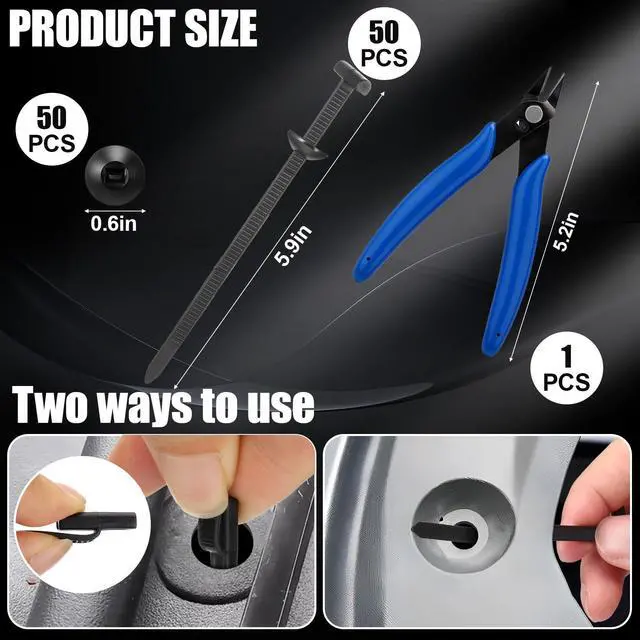 Alt view image 2 of 7 - XANGNIER Extra-Long 5.9" Nylon Universal Cable Tie Buckles with Wire Cutter | Multipurpose Self Locking Zip Tie Clips Automotive,Snap Fit Nylon Fastening Clip for Car Repairs Auto Bumper,50 Pcs