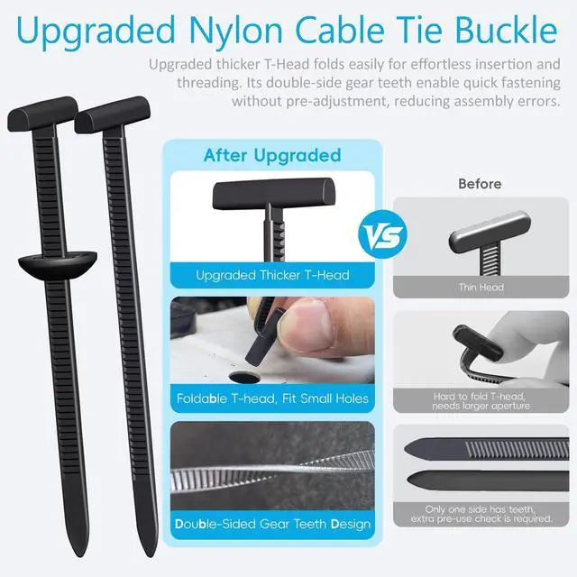 Alt view image 2 of 7 - Nylon Universal Cable Tie Buckles for Car, Heavy Duty T Rivet Zip Ties, Double-Side Self-Locking Automotive Zipper Clips for Fender Trunk Bumper Repair, Home, Garage(30Pcs)