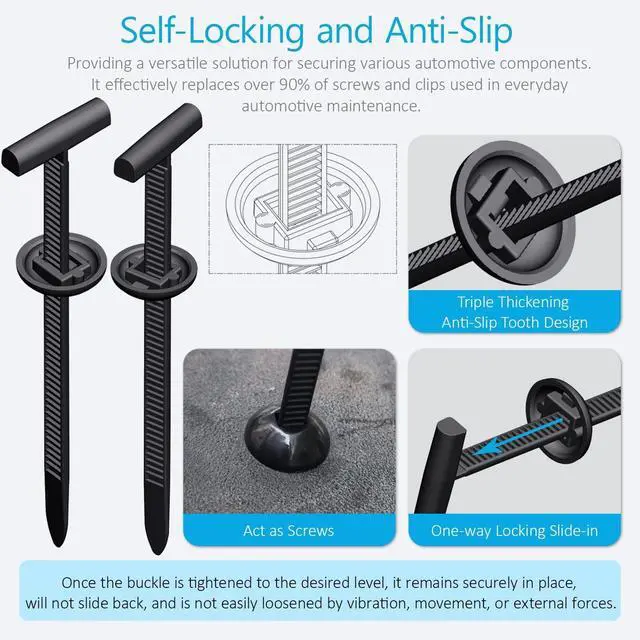 Alt view image 4 of 7 - Nylon Universal Cable Tie Buckles for Car, Heavy Duty T Rivet Zip Ties, Double-Side Self-Locking Automotive Zipper Clips for Fender Trunk Bumper Repair, Home, Garage(30Pcs)