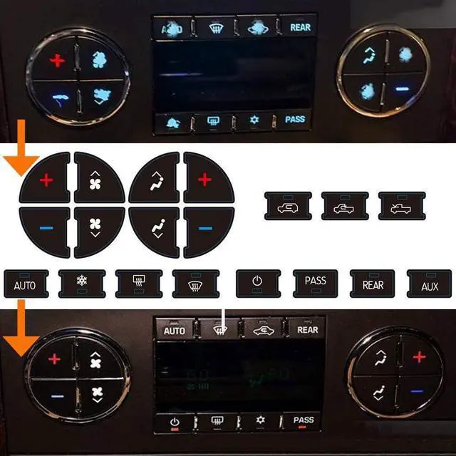 Alt view image 2 of 7 - PAWACA AC Dash Accents Button Sticker Repair Kit for Fixing Ruined Faded A/C Control Buttons - Decal Replacement Fits Select 07-15 GM Vehicles - Car SUV AccessoriesSuburban, Chevy Tahoe...(2 PCs)