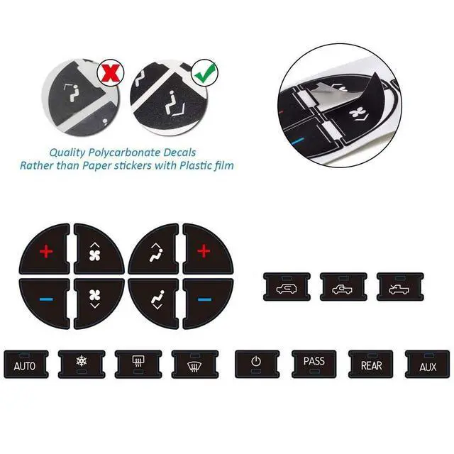 Alt view image 4 of 7 - PAWACA AC Dash Accents Button Sticker Repair Kit for Fixing Ruined Faded A/C Control Buttons - Decal Replacement Fits Select 07-15 GM Vehicles - Car SUV AccessoriesSuburban, Chevy Tahoe...(2 PCs)