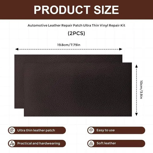 Alt view image 2 of 7 - HABNVUON 2PCS Leather Repair Patch Tape, Vinyl Patch, 4 x 8 Inches PU Vinyl Repair Patches for Car Upholstery Seat, Self Adhesive Leather Repair Patches for Furniture, Couch, Sofa, Car Seats (Brown)
