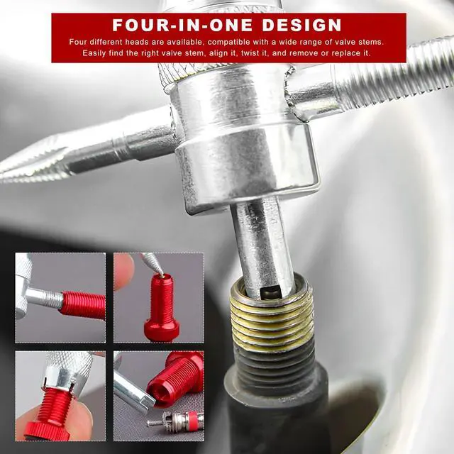 Alt view image 4 of 6 - Walker 4-Way Tire Valve Tool, 4-in-1 Tire Stem Core Wrench Installation Tool, Multifunctional Tyre Valve Remover Repair Tools for Automobile Motorcycle Bicycle, Car Accessories