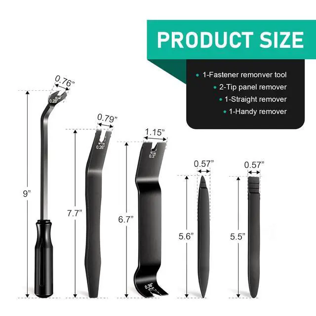 Alt view image 2 of 6 - Qurbuns 5 PCS Auto Trim Removal Tool Kit, Auto Plastic Clip Removal Pry Tool for Dash, Door Panel, Push Pin Puller Body Repair Tools, Universal for Audio Radio Dismantle (Black)