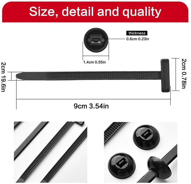 Alt view image 2 of 7 - Nylon Universal Cable Tie Buckle, Heavy Duty Zip Ties (with Pin & Button), UV Resistant Black Zipties for Car Daily Repair (100)