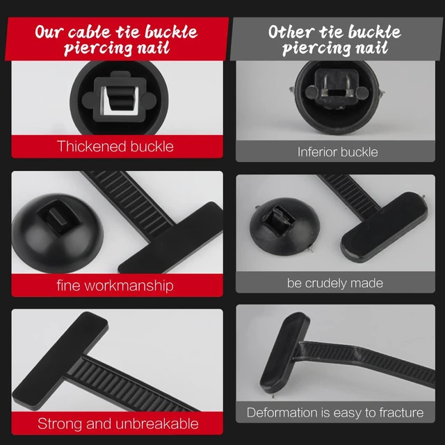 Alt view image 3 of 7 - Nylon Universal Cable Tie Buckle, Heavy Duty Zip Ties (with Pin & Button), UV Resistant Black Zipties for Car Daily Repair (100)