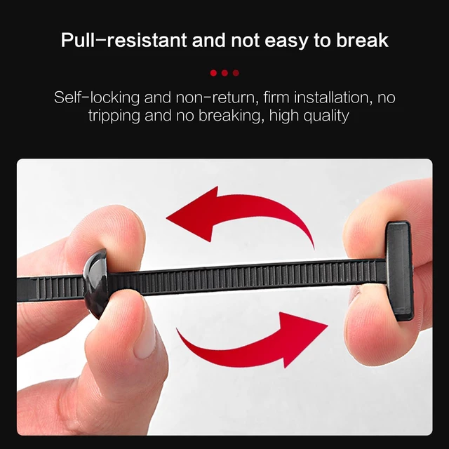 Alt view image 4 of 7 - Nylon Universal Cable Tie Buckle, Heavy Duty Zip Ties (with Pin & Button), UV Resistant Black Zipties for Car Daily Repair (100)