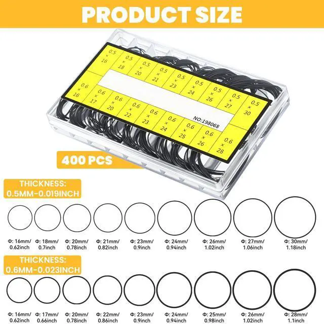 Alt view image 2 of 7 - 400Pcs O Ring Watch Gasket,18 Size Watch Back Rubber Sealing O Ring | (0.5/0.6, 16-30mm), Waterproof Watches Gasket Set, Watch Repair Kit, for Multiple Watches Models