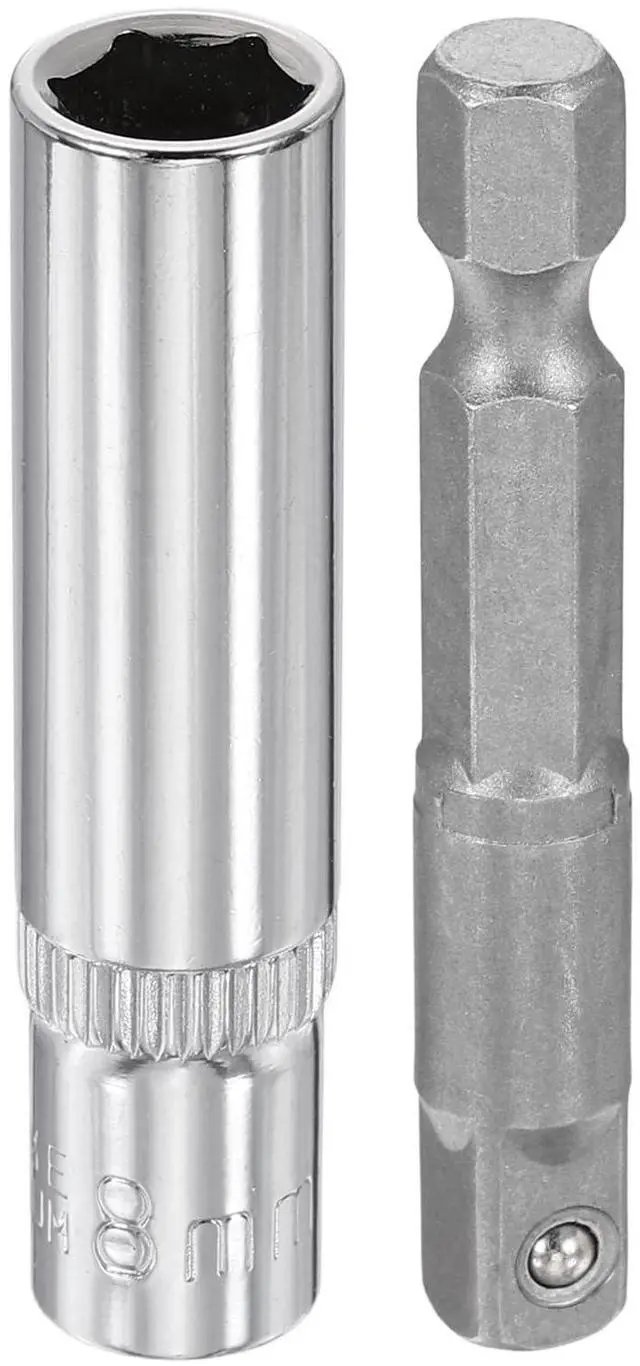 Main image of Deep 6-Point Impact Socket 1/4" Drive 8mm Metric Socket 50mm (2") Long with 1/4" Hex Shank Adapter, CR-V Steel Socket Adapter Accessory Tool Set Kit for Hex Bolts Nuts